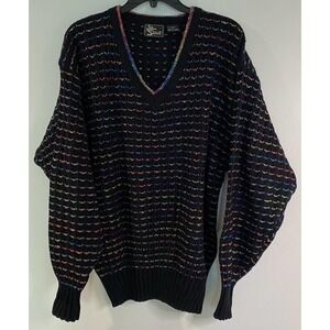 Vintage Alan Stuart Coogi Style L Knit Sweater Black with Multi Color USA‎